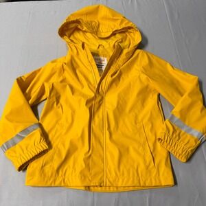 Cat & Jack Kids Yellow Hooded Rain Jacket Reflective Stripes Size S 6/7